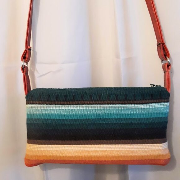 New Southwestern Sarape Stripe Tapestry Cowgirl Purse Red green gold ShoulderBag - Picture 6 of 8